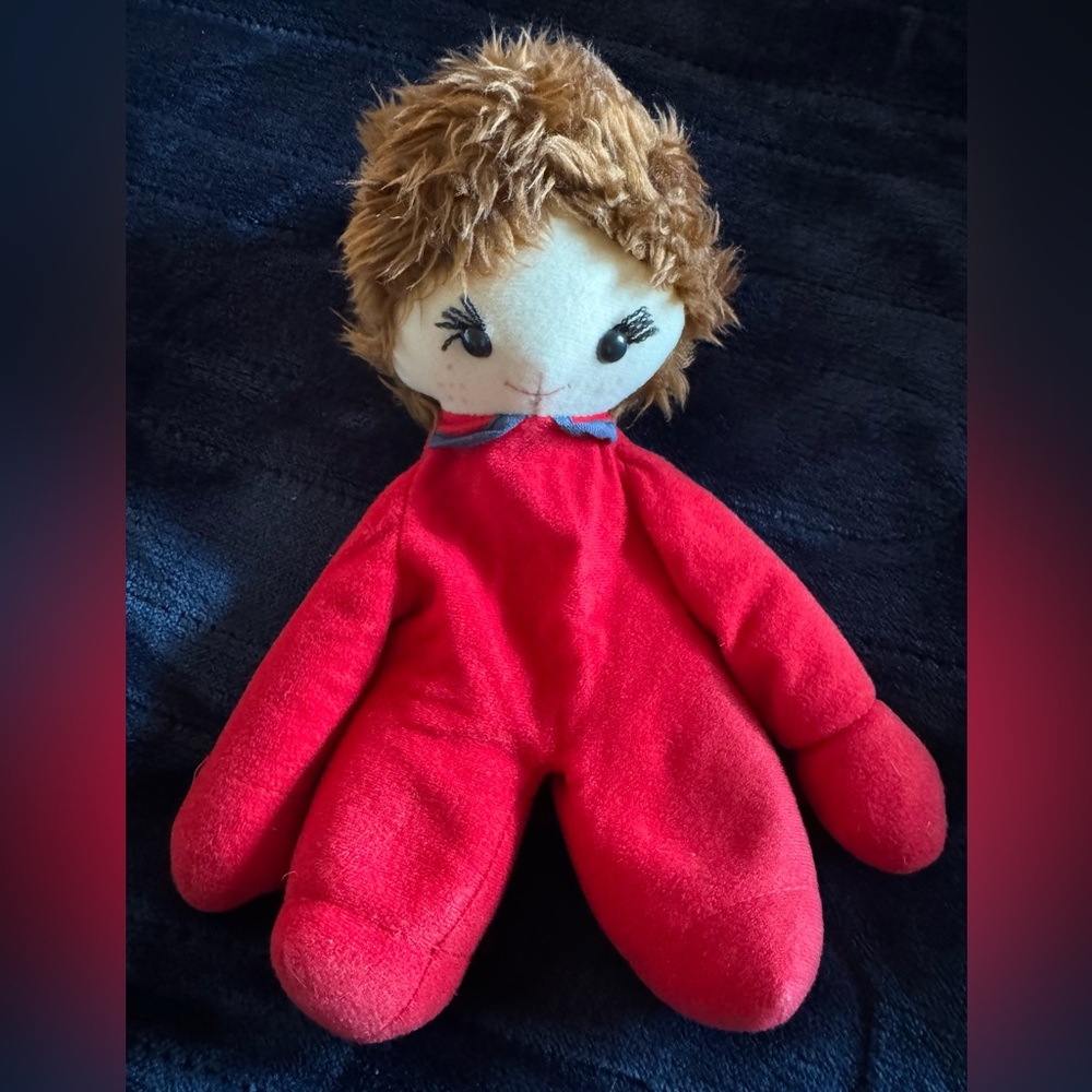 Vintage California Stuffed Toys Plush Doll Red Freckles Girl Pellets Eyelashes